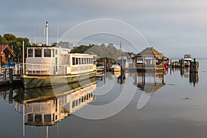 Ferry boat resting in the harbor - Alexandria VA, Potomac River, USA