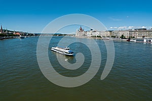 Ferry Boat on River Danube in Budapest, Hungary photo
