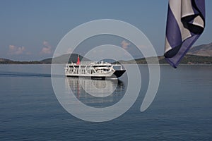 Ferry boat sailing near Corfu island in Greece