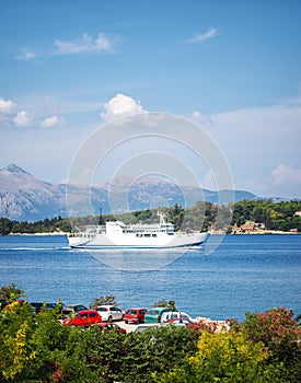 Ferry boat sailing near Corfu island Greece