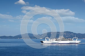 Ferry boat sailing near Corfu island