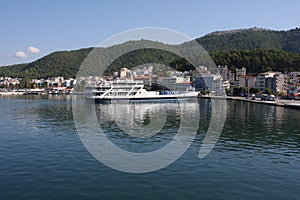 Ferry boat sailing near Corfu island in Greece