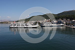 Ferry boat sailing near Corfu island in Greece