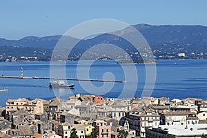 Ferry boat sailing near Corfu town Greece