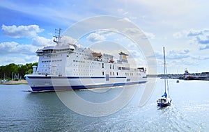 Ferry boat sailing from port, Travemunde