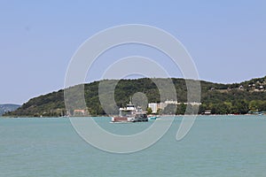 Ferry boat and Tihany peninsula, lake Balaton