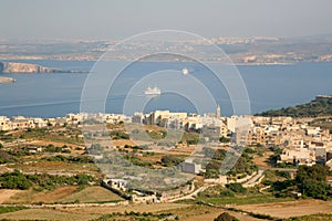 Ferry boats crossing channel between islands