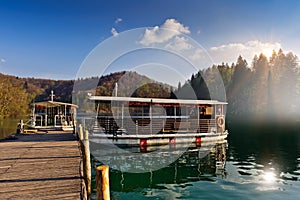 Ferry boats on Plitvice lakes pier