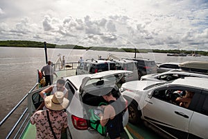 The Ferry Boats that transport cars, vehicles and people from Porto Seguro to Arraial dÃ¢â¬â¢ Ajuda