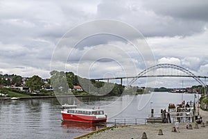 Ferry and bridge over the Glomma