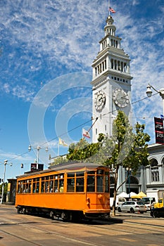 Orange Trolley Car The Embarcadero Downtown San Francisco California