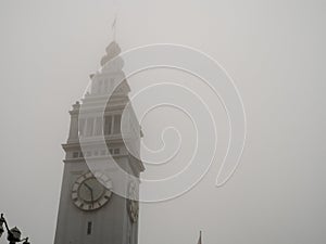 Ferry Building in San Francisco on a foggy day