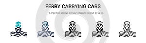 Ferry carrying cars icon in filled, thin line, outline and stroke style. Vector illustration of two colored and black ferry