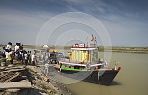 Ferry carrying People and vehicals at Brahmaputra River Assam