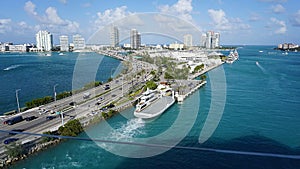 Ferry carrying vehicles to Fisher Island in Miami, Florida.