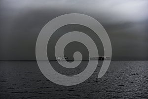Ferry and container ship on the water