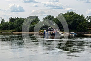 Ferry crossing over Vistula river in southern Masovia in Polamd