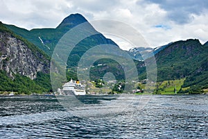 Ferry cruise passenger at Geirangerfjord