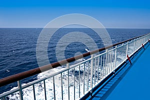 Ferry cruise railing in a blue sea ocean