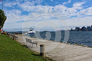 The ferry departing the Dartmouth side of the harbor heading towards downtown Halifax