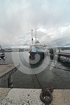 Ferry docked in a pier