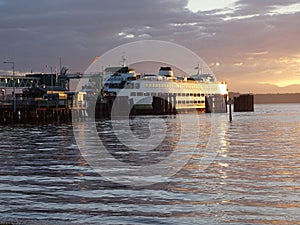 Ferry Docked at Sunset