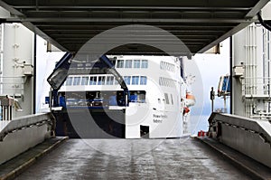 Ferry docks in Puttgarden port, Germany