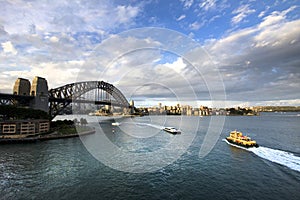 Ferry heading towards Sydney Harbour Bridge, Australia