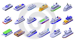 Ferry icons set, isometric style