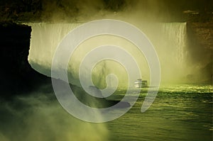 Ferry Maid of the Mist in the Niagara River. Niagara Falls.