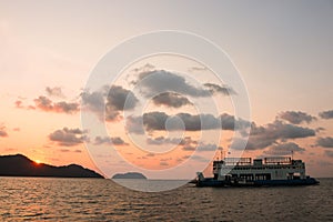 Ferry from mainland to Koh Chang at sunset time