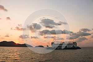 Ferry from mainland to Koh Chang at sunset time