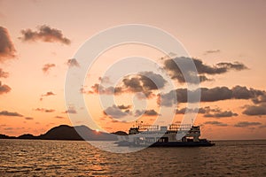 Ferry from mainland to Koh Chang at sunset time