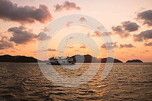 Ferry from mainland to Koh Chang at sunset time