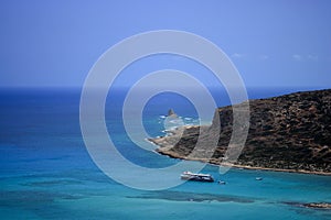 A ferry moored in the Balos Lagoon north of the island of Crete