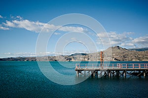 Ferry pier on the lake called Lago General Carrera in Puerto Ibanez, Chilean Patagonia