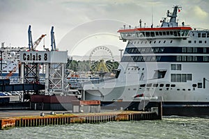 Ferry in the port of Calais in France Ferry linking the ports of Dover and Calais