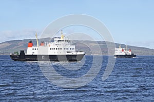 Ferry at sea two arrival and departure in open ocean photo