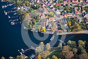 Ferry terminal and ferry in Caputh located at river Havel, Germany