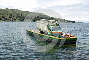 Ferry on Tiquina strait - Bolivia