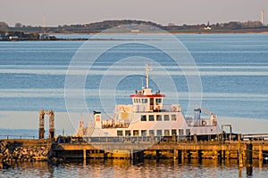 Ferry Ulvsund which sails between island of Lindholm and port of Kalvehave in Denmark