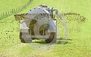 Fertilization with liquid manure on meadow