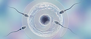 Fertilization process with sperm approaching human egg cell