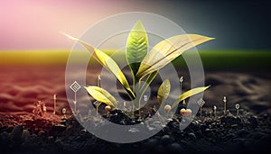 Fertilization role nutrients plant life Corn sunny background gital mineral icon growth nutrient development fertilizer growing