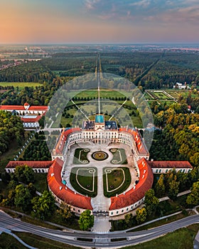 Fertod, Hungary - Aerial panoramic view of the beautiful Esterhazy Castle and garden in Fertod at summer