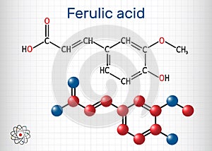 Ferulic acid, coniferic acid, C10H10O4 molecule. It is phenolic acid, an antioxidant, an anti-inflammatory agent, an apoptosis