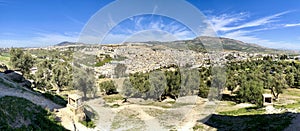 Fes, Fez, Morocco, Africa, skyline, panoramic, aerial view, medina, hills, daily life, belvedere, fort