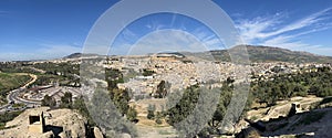 Fes, Fez, Morocco, Africa, skyline, panoramic, aerial view, medina, hills, daily life, belvedere, fort