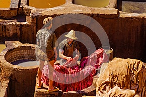 Leather tannery, with workers, Fes