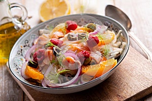 fesh salad with salmon fennel and raspberry